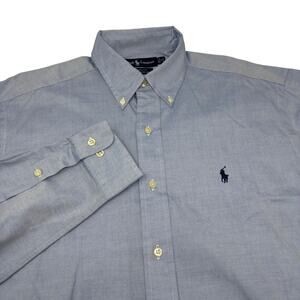 Ralph Lauren Mens 15 32-33 Medium Solid Blue Long Sleeve Button Down Shirt